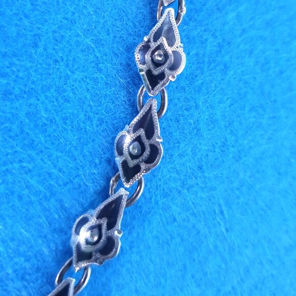 1940s Magnificent Siam Nakon Sterling 930 Silver Black Enamel Statement Necklace - Picture 12 of 17